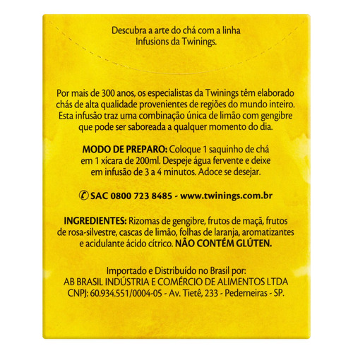 Imagem 5 de 6 de Chá Twinings limão com gengibre em sachê 15 g 10 u