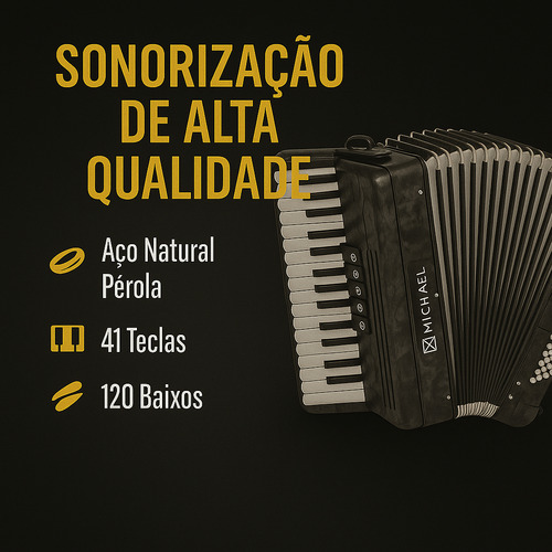 Acordeon Michael 120 Baixos Acm12007 Prd Vermelho