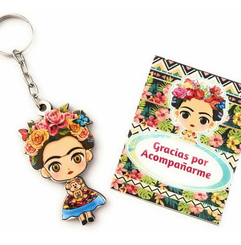 10 Pz Recuerdo Típico México Cumpleaños Llavero Frida Madera