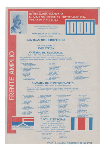Frente Amplio Eleccion 1984 Lista 10001 Democracia Avanzada