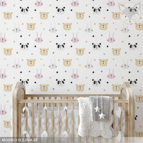 Papel Vinilo Para Pared Empapelado Infantil Nena Animales A8