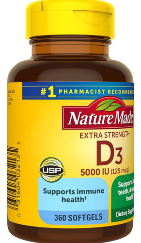 Vitamina D3 5000iu 360 Softgel Nature Made Extra Strength Sabor Neutro