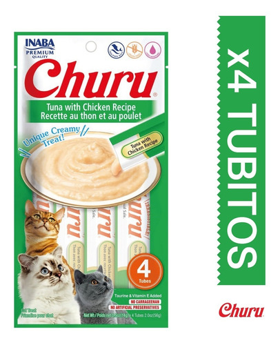 Churu Gatos - Sabor Atún Pollo 4 Tubos X 14g