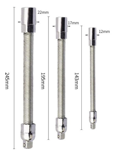 3pcs Extensor De Catraca Flexível 1/4 3/8 1/2