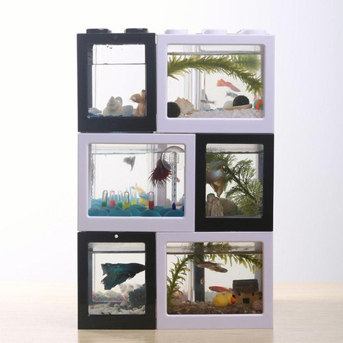 Kit de aquário completo Beta Mini Fish Tank com luz vermelha