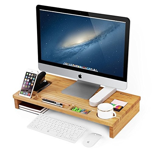 Songmics Bamboo Wood Monitor Stand Computer Riser Con Organi