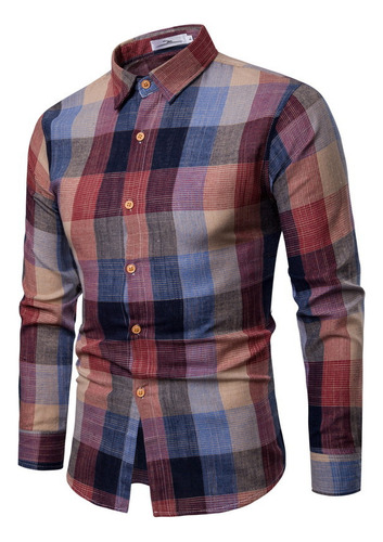 Camisa De Hombre A Cuadros Con Botones