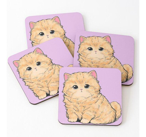 Set Posavasos Lindo Gato Naranja Gordito Calidad Premium