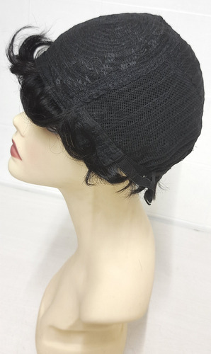 Peruca Curta Corte Moderno Pixie Cabelo 100% Humano Tamanho Da Base M Tonalidade Castanho Escuro