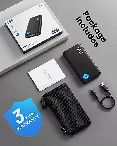 Cargador portátil INIU, USB C, más delgado, triple 3 A, alta