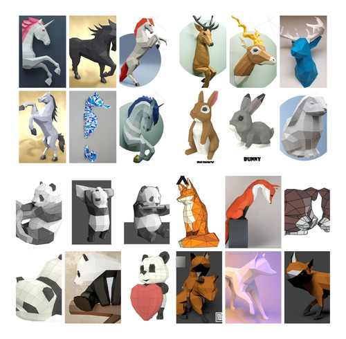 Pack Animales #1 - 24 Moldes - Papercraft - Origami - Pdf