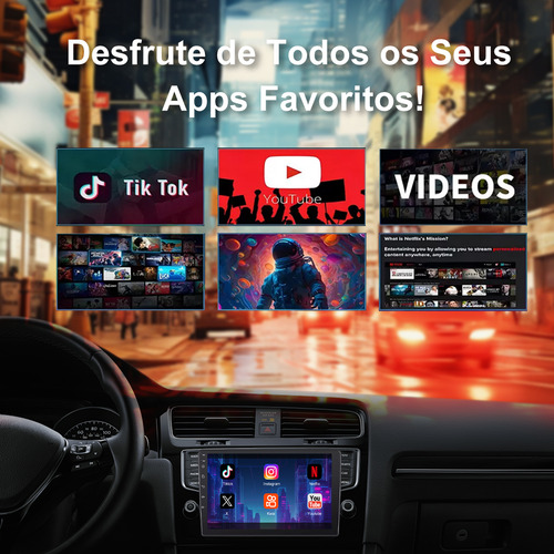 Central Multimidia Universal Tela Touch De 10 Polegadas 1 Din Android 12 2gb+32gb Bluetooth Gps Carplay Sem Fio Com Câmera Ré 12 Leds Yonjooz