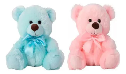 Oso Osito Con Moño De Peluche Rosa Celeste 15cm