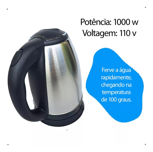 Chaleira Jarra Elétrica ELETRO TOP 1.8l Inox Cor Prateado