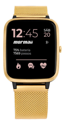 Smartwatch Mormaii Life Unissex Full Display Dourado - Molif Cor do fundo Preto