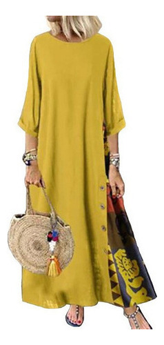 Boho Chic Mujer Vestido Largo Manga 3/4 Robe Suelta