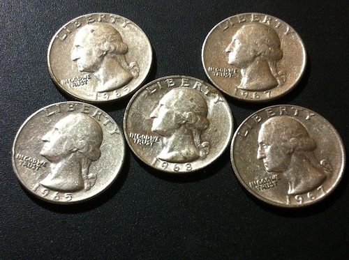 5 Monedas Estados Unidos Quarter Dollar 1965-1967-1968 Set  