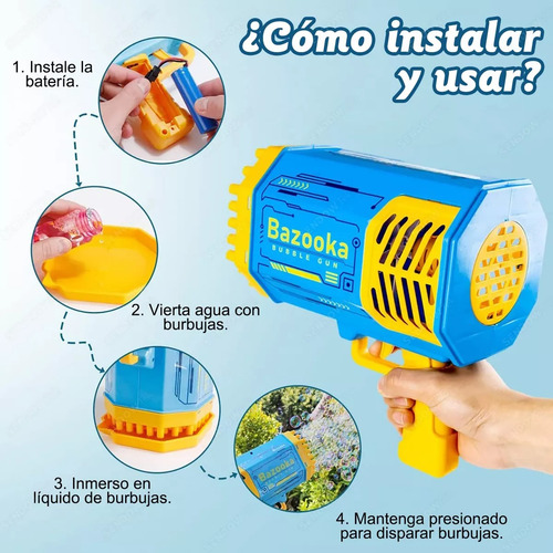 Pistola De Burbujas Rocket - Diversión Asegurada Para Niños Azul