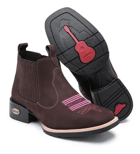Bota Botina Feminina Cano Curto Texana Bico Quadrado Couro
