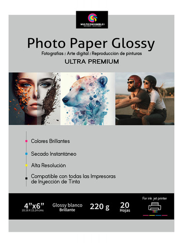  Papel Fotográfico Glossy 4x 6 Tamaño Postal 220grs 20 Hojas