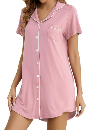 Camisones Para Mujer, Vestido De Pijama Con Botones De Manga