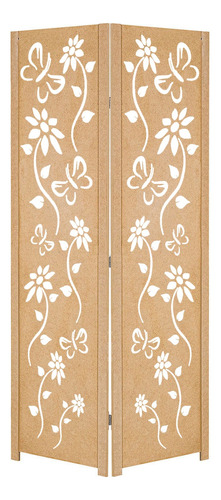 2 Biombo Floral Madeira Cru Mdf Folha Divisor Ambiente