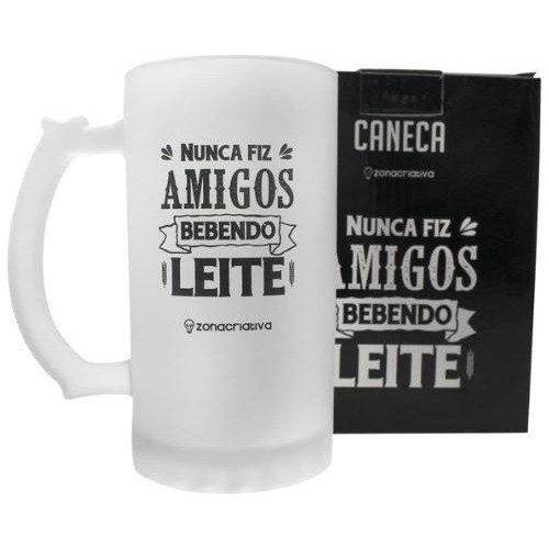 Caneca Chop Vidro Fosco Bebendo Leite 450ml