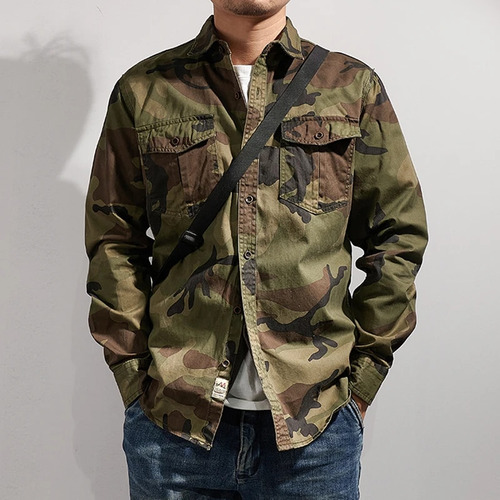 ¿camisa De Camuflaje Militar Para Hombre Con Bolsillo En F?