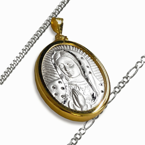 Medalla Doble Vista Virgen De Guadalupe Plata .925 + Cadena
