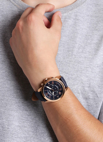 Reloj Fossil Fs4835 Hombre Cuero Azul Marino Analógico