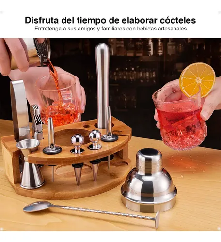 Set 12 Piezas Cocteleria Base Bambu Barman Bartender Tragos Coctelera Acero Inoxidable 550 Ml - Otec