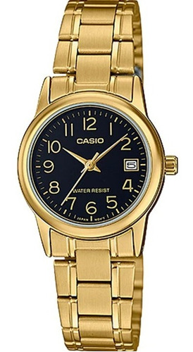 Reloj Casio Ltpv002 Mujer Acero Dorado Full Fondo Negro LTP-V002G-1B