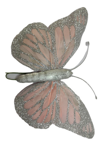 Mariposa Decorativa Pintada Plateado Con Rosa X 1 Unidad