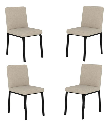 Kit 4 Cadeiras Industrial Pequim Preto/linho Bege - M.a Cor Preto Fosco/linho Bege Cor da estrutura da cadeira Preto Desenho do tecido Liso