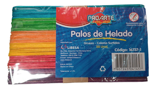 Palos De Helado Grueso 50 Unidades Colores Surtidos