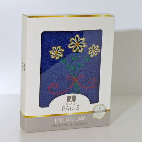 Toallita En Caja Bordada Blanco Paris Azul