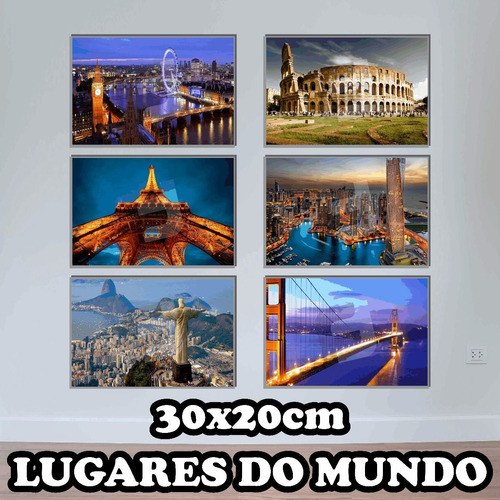 Kit Com 5 Placas Decorativas Lugares Do Mundo 20x30cm