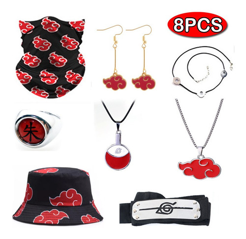 Kit Kapa Akatsuki Con Cuello Y Bandana - Aretes Naruto