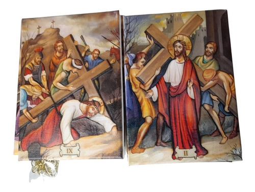 15 Cuadro Tela Con Bastidor Via Crucis Cristo Italy 20x25cm