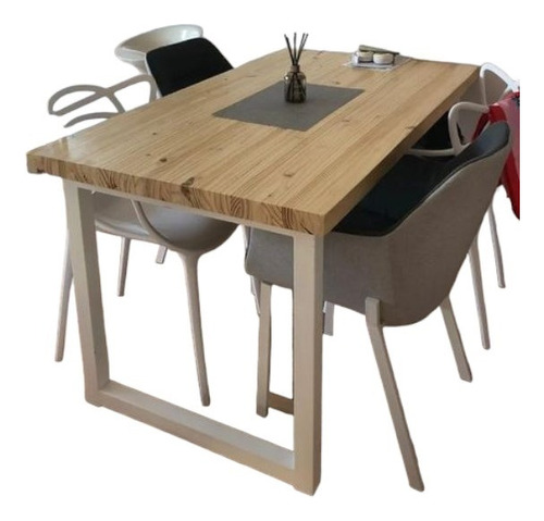 Mesa Comedor De Madera De Pino Y Metal 160 X 70 X 75
