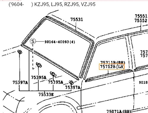 Lamevidrio Externo Merú Prado Puerta Del Izq Toyota Genuino 