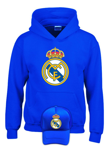 Buzo Real Madrid Blue Saco Con Capota Hoodies Obsequio Gorra