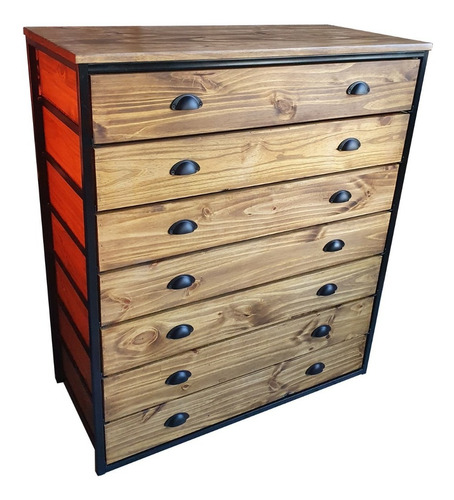 Imagen 1 de 5 de Mueble Chifonier Cómoda Industrial 7 Cajones Madera Hierro