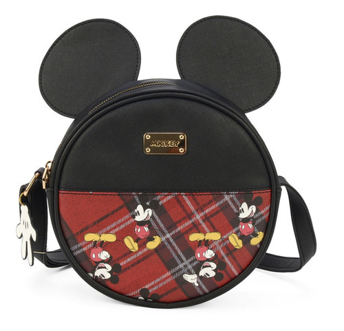 Bolsa Transversal Mickey Orelhas Disney Xadrez - Luxcel Cor Vermelho