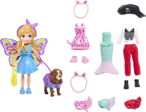 Polly Pocket Disfraz Masque N Match Muñeca 3 Mascota Acce