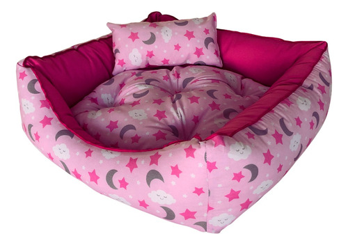 Kit Cama Pet Luxo Super Conforto Tamanho M Com Travesseiro Cor Rosa Lua