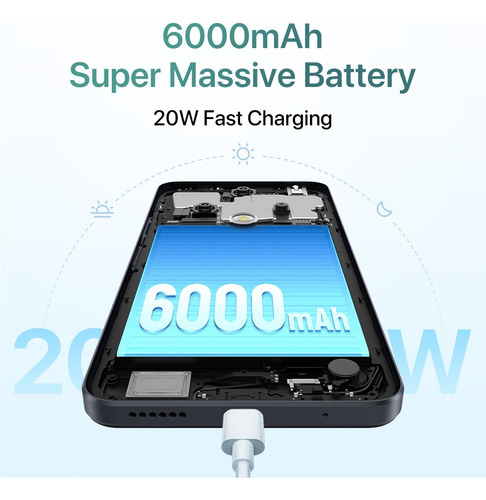 Smartphone Umidigi G100 Android 14, Nfc 6000 Mah, 6,9 Pulgadas, 120 Hz, Cuidado De Los Ojos, Unisoc T615, 6 Gb De Ram, 128 Gb De Rom, Cámara De 50 Mp,