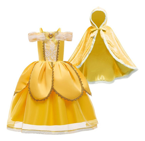 Vestido De Princesa Bella Para Niñas  Con Volantes  Flores