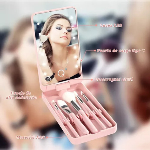 Espejo Maquillaje Led Rotación De 360°incluye Brochas Cosmé