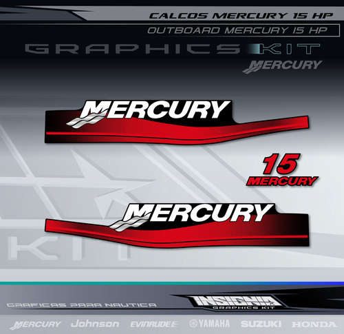 Calcos Mercury 15 Hp Outboard - Laminadas - Insignia Calcos